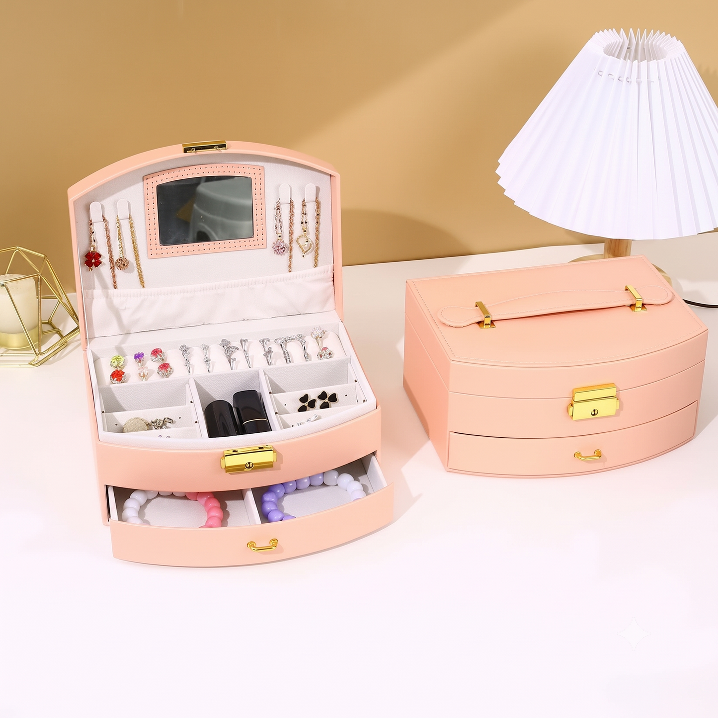 Luxury Faux Leather Jewelry Organizer Box